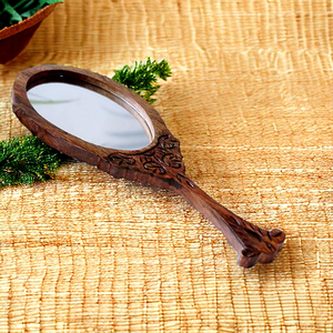 Wooden Handheld <b>Mirror</b> Oval Shape Decorative Tabletop <b>Makeup</b> <b>Mirror</b> for Home Bedroom Dressing Room - Product Image 4