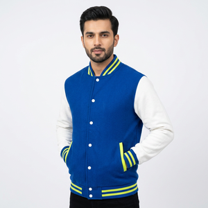 Custom Blue <b>White</b> Varsity <b>Jacket</b> <b>Men</b> Baseball Bomber <b>Jacket</b> Fashion College Uniform Streetwear Outerwear OEM ODM Wholesale - Product Image 1