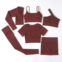 Ensembles de vêtements de sport pour femmes Soutien-gorge de sport Haut côtelé Yoga 6 pièces Style course à pied athlétique Logo personnalisé Ensembles de yoga côtelés