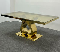 Table de banquet de style moderne, en acier inoxydable doré avec plateau en verre trempé, table de luxe pour hôtel, mariage, événements, vente en gros