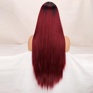 Copertura per <span class=keywords><strong>capelli</strong></span> parrucca sintetica <span class=keywords><strong>rosso</strong></span> <span class=keywords><strong>vino</strong></span> lungo a metà Modulare pizzo dritto in fibra chimica meccanismo alta temperatura seta PVC Bag 1 pezzo - Product Image 4