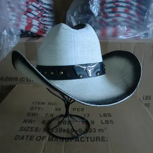 Chapeau de cowboy en paille pour hommes USA American Texas Painting Shapable Big Brim Sombreros Horn Western Cowboy paille Hat