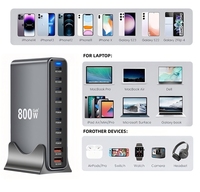 Chargeur intelligent multifonctionnel 10 ports 800W, charge rapide USB-C PD 65W 140W, adaptateur Quick Charge 3.0 OCP, indicateur LED, multiprotection mobile