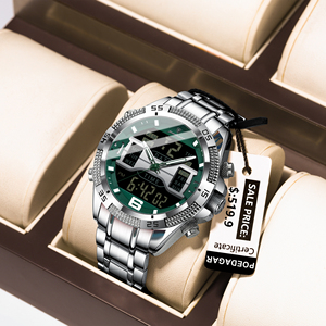 Reloj de Pulsera Digital Poedagar Nuevo, Resistente al Agua 3 <span class=keywords><strong>ATM</strong></span>, Multifunción, Pantalla Dual, Correa de Acero, para Hombre - Product Image 2
