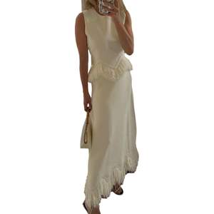 Vestido Largo Personalizado 2026 para Mujer, Corte en A, Blanco, Sin Mangas, Cuello Redondo, con Borlas, Transpirable, para Fiesta - Product Image 3