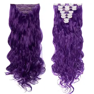 ISWEET purple human hair wet and wavy clip in double drawn remy hair extensions cuticle aligned real
