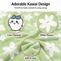 Couverture en flanelle polaire à motif de fleurs vertes mignonnes de style dessin animé, couverture douce pour canapé, lit, cadeau pour filles