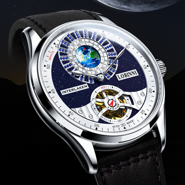 16038 Men's Luxury Mechanical Automatic Business Charm Watch Personalized Stainless Steel Sapphire Crystal Leather Band Pointer