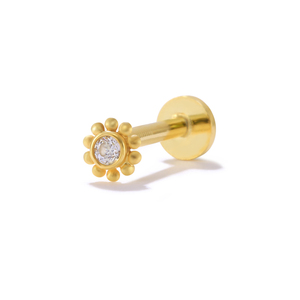 Boucles d'oreilles ROXI en argent sterling S925 avec fleur simple et diamant, labret à tête plate fileté 16G - Product Image 1