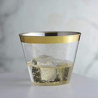 Gobelets de compagnie aérienne en plastique pailleté doré à bord doré verres jetables durs 9oz 120z 160z gobelet PS tasses de mariage