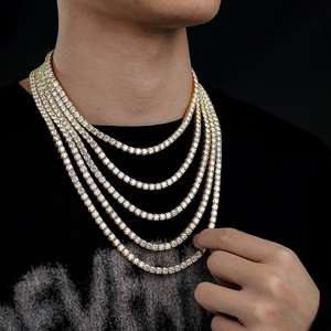 Collar de cadena tipo tenis de plata de ley S925 chapado en oro de 5 mm con diamantes de moissanita para hombre y mujer, venta al por mayor - Product Image 2