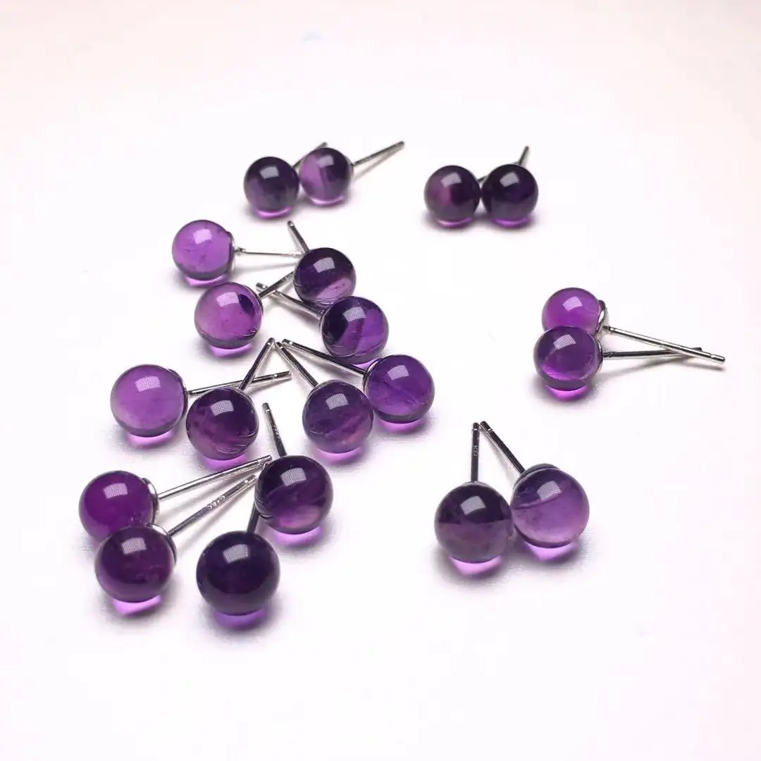 Minimalist Boho Tiny Genuine Natural Amethyst 925 Sterling Silver Stud Earring