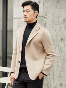Manteau double face en cachemire Hommes Style <span class=keywords><strong>court</strong></span> 2025 Automne Hiver Nouveau Modèle 100% Laine Haut de Gamme Coupe ample Col en V - Product Image 3