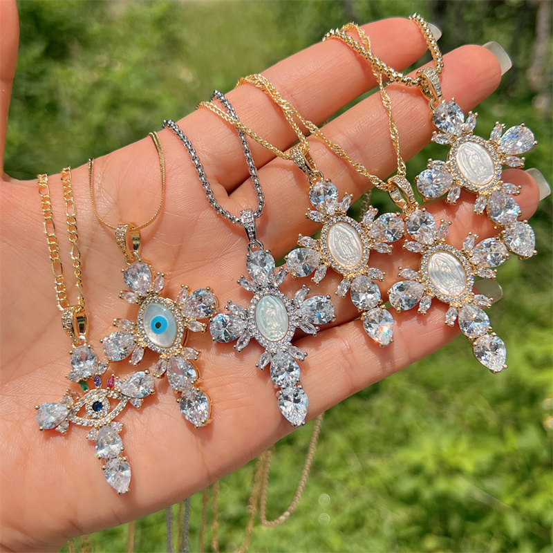 Collana Donna Con Ciondolo Croce In Oro O Argento – Zirconi, Acciaio Inox, 3 Dimensioni - 3