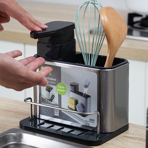 Portaoggetti 3-in-1 in Acciaio Inox per Lavello, Portaspugna, Dispenser Sapone con Drenaggio per Piano Cucina - Product Image 4