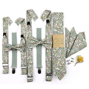 Nueva Flor de algodón 2,5 cm <span class=keywords><strong>tirantes</strong></span> 6,5 cm corbata Hankie hombres chico arco conjunto verde flor corbata correas boda fiesta regalo accesorio - Product Image 1
