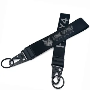 YYX Black String Thick Lanyards Jacquard Style Fabric Keystrap Nylon Webbing Custom Keychain