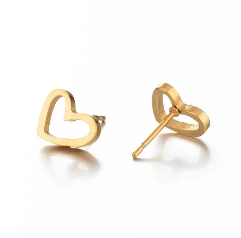 Dainty 18k Gold Plated Stainless Steel Cute Heart Stud Earrings Open Heart Earring For Women