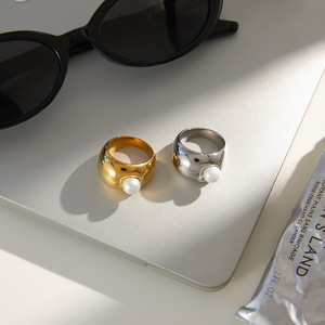 Anillo de Perlas de Acero Inoxidable con Engaste Geométrico y Perla AAA, Joyería para Fiestas - Product Image 4