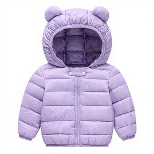 Blouson matelassé léger à capuche pour bébé, avec oreilles d'ours, fermeture éclair et boutons-pression, teint en pièce, pour tout-petits garçons et filles, 6M-4T - Product Image 1