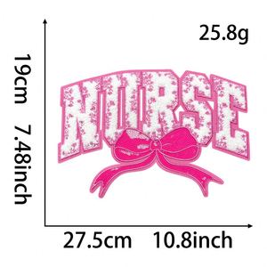 Hot Sell Stock Big Size 27cm Iron on Chenille Sequin Mixed Embroidered <b>Nurse</b> Bow Patch - Product Image 5