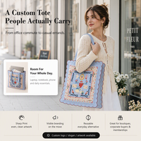 Sac fourre-tout en toile de coton bleu moyen avec logo OEM et poignée longue, impression de lettres pour campagne publicitaire, fabrication OEM en gros