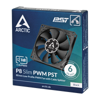 Ventilador ARCTIC P8 Slim PWM PST para PC, Ventilador de Caja de 80 mm, Optimizado para Presión Estática PST, Ventilador de CC, Ultra Delgado de 15 mm, 300-3000 rpm - Negro