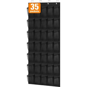 Over The Door Shoe Rack 35 Pockets Oxford Fabric Hanging Organizer For Shoes Behind Doors On Walls <b>Black</b> - Product Image 1