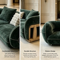 Ensemble de canapés modernes en tissu courbé, revêtement en chenille vert foncé avec table basse en marbre, ensemble pour villa, durable et écologique