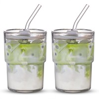 450ML Gelas Bambu Kaca Premium Tahan Panas dengan Tutup & Sedotan Anti Bocor Terisolasi Aman untuk Mesin Cuci Piring Cangkir Kopi Susu Teh