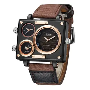 Oulm 3595 Relógio de pulso esportivo masculino personalizado, relógio de pulseira de couro com pulseira de quartzo, moda masculina