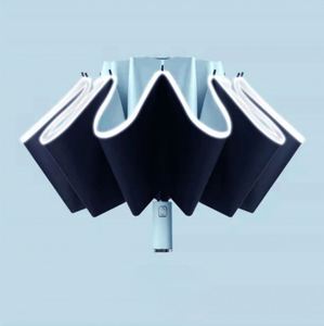 Safety Reflective Strip 3-Folding Fully-Automatic Smart Reverse <b>Umbrella</b> with 10-Rib 105cm Open Diameter Modern Design - Product Image 6