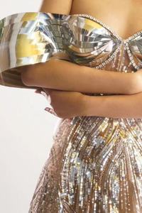 Luxe diamants paillettes voir robe d'anniversaire Sexy hors épaule Performance chanteur Costume clignotant or longue robe de soirée - Product Image 3