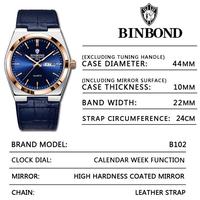 Reloj de Pulsera Binbond B102 102 Casual de Negocios para Hombre, Reloj de Lujo de Acero Inoxidable, Relojes de Vestir de Cuero para Hombre, Reloj de Cuarzo de Moda Masculina