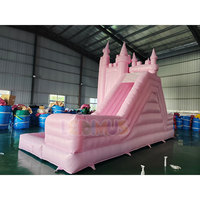 Château gonflable rose pastel avec toboggan, château gonflable commercial pour mariage, fête d'anniversaire