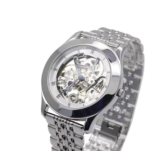 Reloj Mecánico Automático de Lujo con Esqueleto, Números Romanos Clásicos, Acero Inoxidable, Plateado, Personalizable para Hombre - Product Image 1
