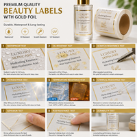 Étiquettes transparentes personnalisées imperméables, autocollants cosmétiques en feuille d'or, étiquettes d'emballage transparentes en PET haute brillance pour flacon de sérum, pot, tube