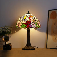 Lampu Meja Samping Tempat Tidur Gaya Eropa Amerika Pastoral Retro LED Kaca Patri Bingkai Logam Motif Bunga Mawar Murni