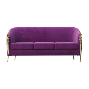 Luxury European Modern Design Deep Purple Fabric Velvet 3 Seats Lounge Corner Sofa Couch Living Room Sofas For Home Furniture