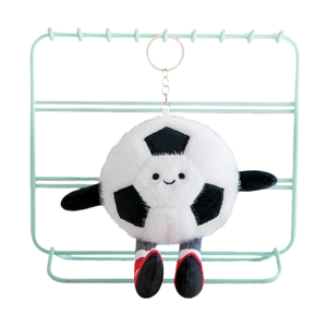 Portachiavi Classico in Peluche a Forma di Pallone da Calcio Bianco e Nero, con Faccina Sorridente Minimalista e Gambe Nere con Sneaker, Ideale per Partite di Calcio e Regalo per Fan Club - Product Image 1
