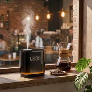 Difusor de Aroma Inteligente 3 en 1 sin Agua para Mesita de Noche con Reloj Digital LED, Luz Ámbar y <span class=keywords><strong>Nebulizador</strong></span> de Doble Fluido - Product Image 1