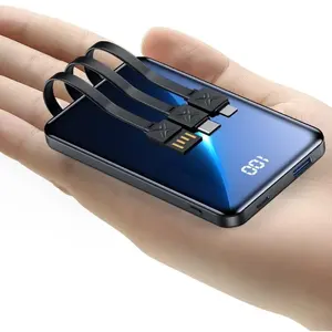 Pengisi daya portabel Bank daya kecil Mini, baterai isi daya cepat dengan kabel baterai eksternal bawaan untuk iPhone 15 141312