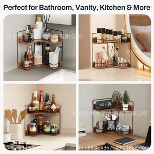 Wooden <b>Corner</b> <b>Shelf</b> 10x4x10 Inch 2 Tier <b>Corner</b> Mounted Bathroom Storage Rack For Cosmetic And Kitchen Organization - Product Image 5