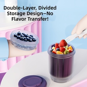 Gobelet à salade rond en plastique à double couche, récipient à fruits portable, gobelet de rangement pour le petit-déjeuner avec cuillère pour le bureau et l'école - Product Image 4
