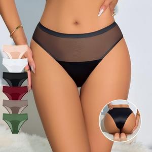 กางเกงในผู้หญิงแบบไร้ตะเข็บ ผ้าตาข่ายโปร่งแสง ผ้าไหมน้ำแข็ง เอวกลาง ระบายอากาศได้ดี นุ่มสบาย รับผลิตแบบ OED ODM - Product Image 1