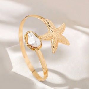 Gelang Lengan Wanita Model Bintang Laut Gaya Resor Laut Terlaris, Mutiara Imitasi Bentuk Tidak Beraturan, Gelang Lengan Atas yang Dapat Disesuaikan - Product Image 2