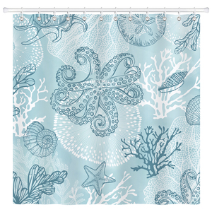 Rideaux <span class=keywords><strong>de</strong></span> salle <span class=keywords><strong>de</strong></span> bain imperméables, thème océan, poulpe, corail, coquillage, <span class=keywords><strong>plage</strong></span> côtière, <span class=keywords><strong>rideau</strong></span> <span class=keywords><strong>de</strong></span> <span class=keywords><strong>douche</strong></span> en polyester avec 12 crochets - Product Image 1