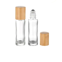 Botellas de 10 ml Vacías Recargables con Tapa de Bambú Esmerilado Transparente, Dispensador de Aceites Esenciales, Botella con Rodillo para Viajes, Dormitorio y Spa
