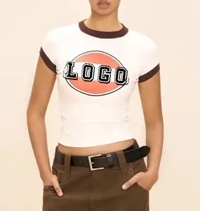 Camiseta Y2K Slim Fit de algodão com desenho personalizado de boa qualidade para mulheres, top recortado de verão