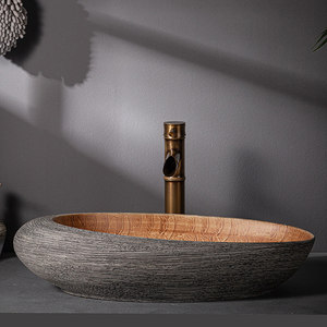Lavabo de salle de bain en céramique de style chinois rétro, ovale, à cuve unique, QH-18 - Product Image 2